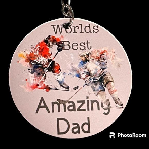 Dad Keychain Worlds Best Amazing Dad Hockey - Picture 1 of 4